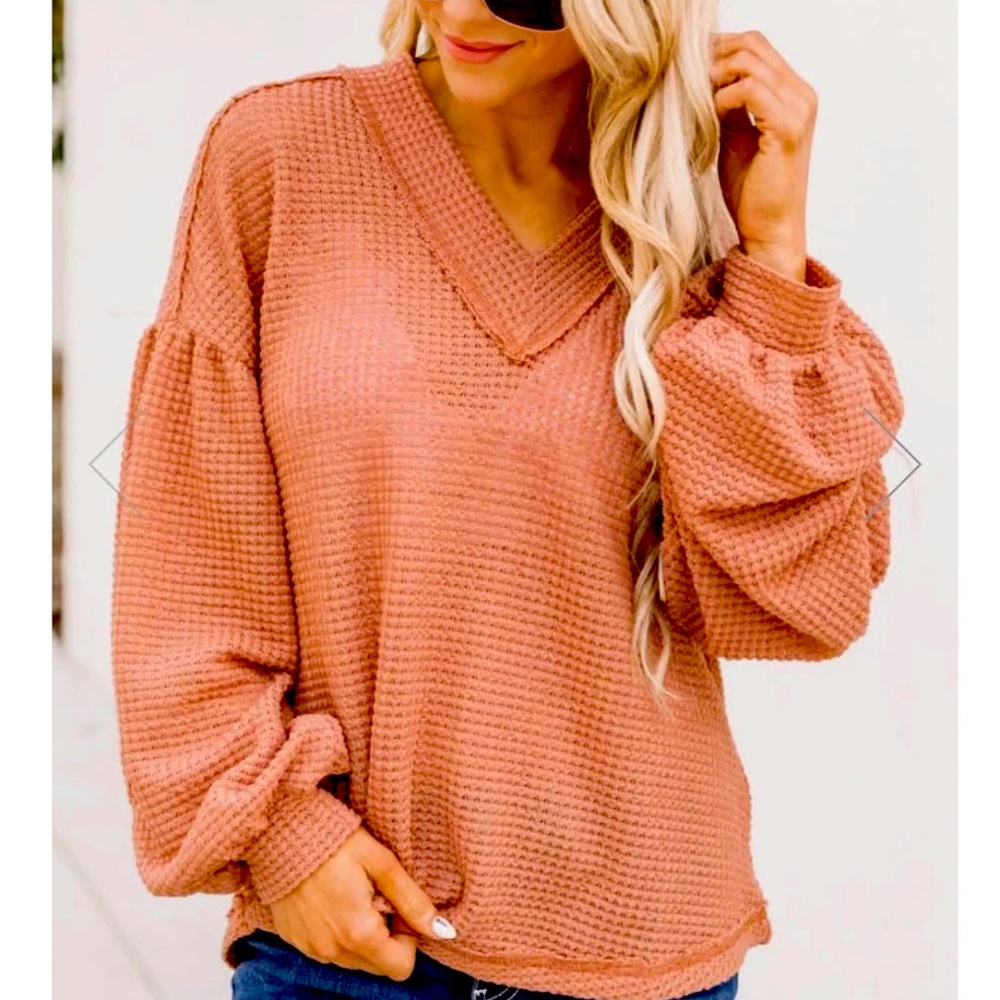COPY - Curious About You Waffle Knit Rust Blouse